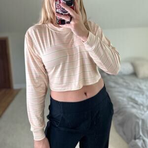 American Eagle: Peach Striped Long Sleeve Crop Top